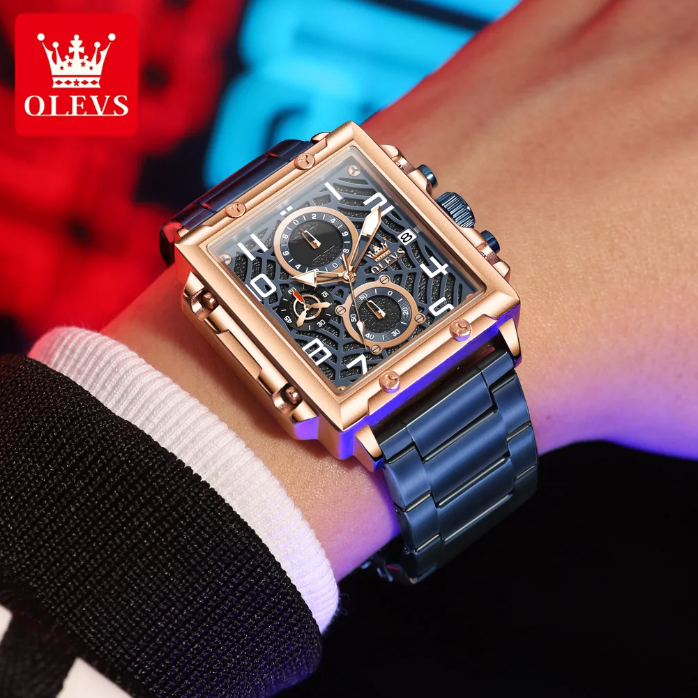 OLEVS 2958 Men's Fashion Quartz Watch Calendar Chronograph Luminous Date Window Dial Wristwatch 30m Waterproof Watch Men