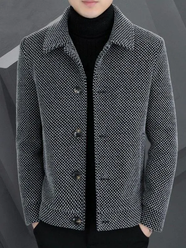 

High-End Men's Woolen Jaet Autumn Winter Thiened Casual Collar Coat Warm Comfortable Stand Fit Faionable for Middle-...
