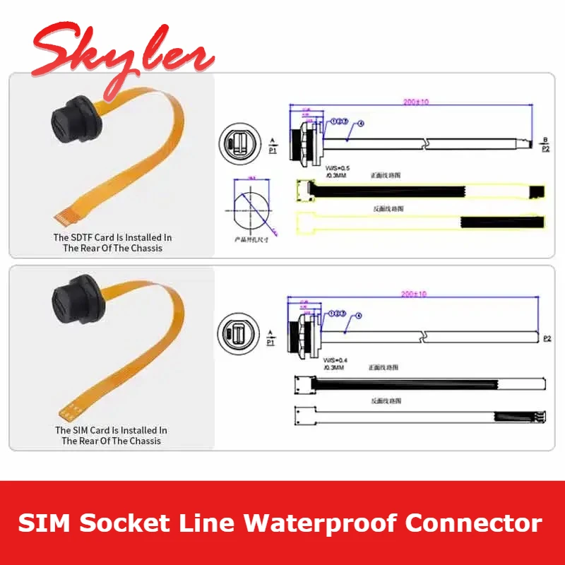 TF Mini Waterproof SIM Card Adaptor SDTF Interface IP67 Panel Mount Connector SIM Card Socket Data Flexible FPC Extension Cable