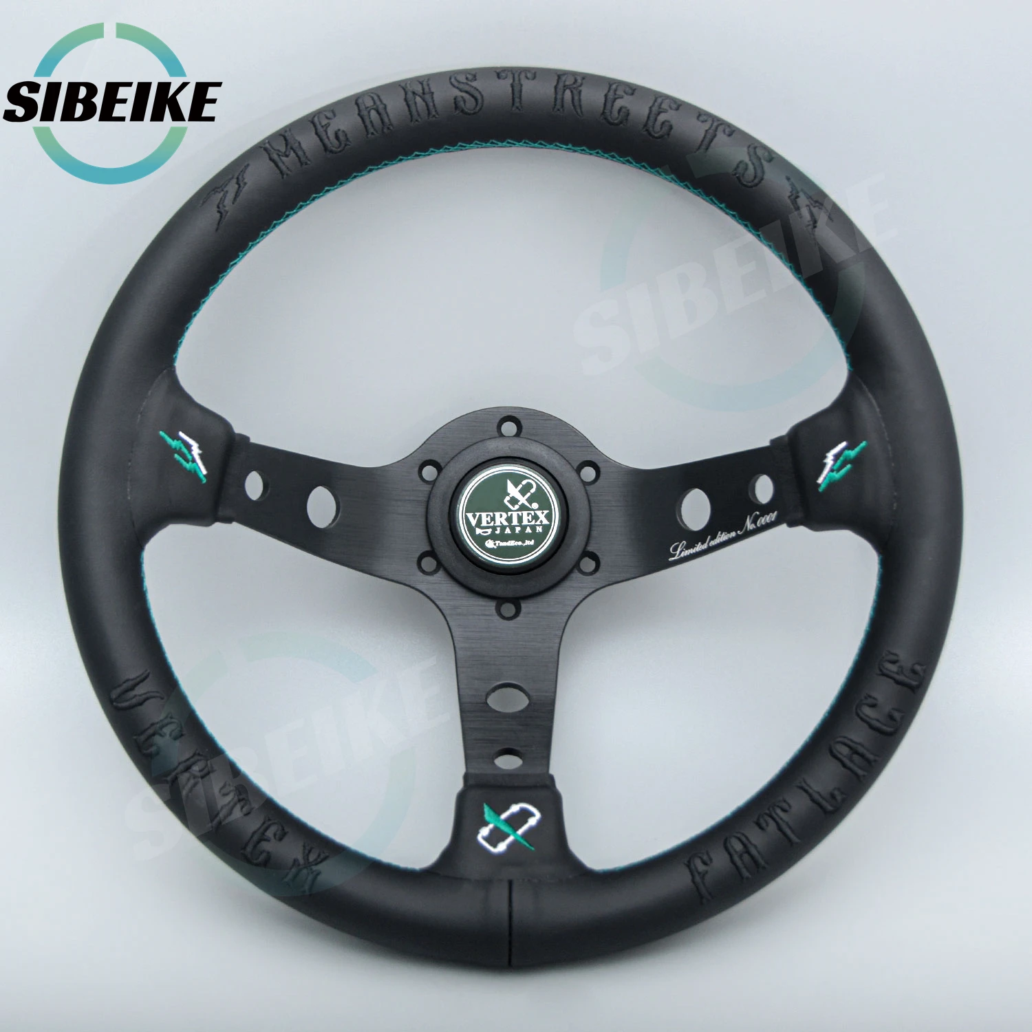 JDM Universal 13inch Vertex Meanstreets Black Steering Wheel Embroidery Sports Steering Wheel