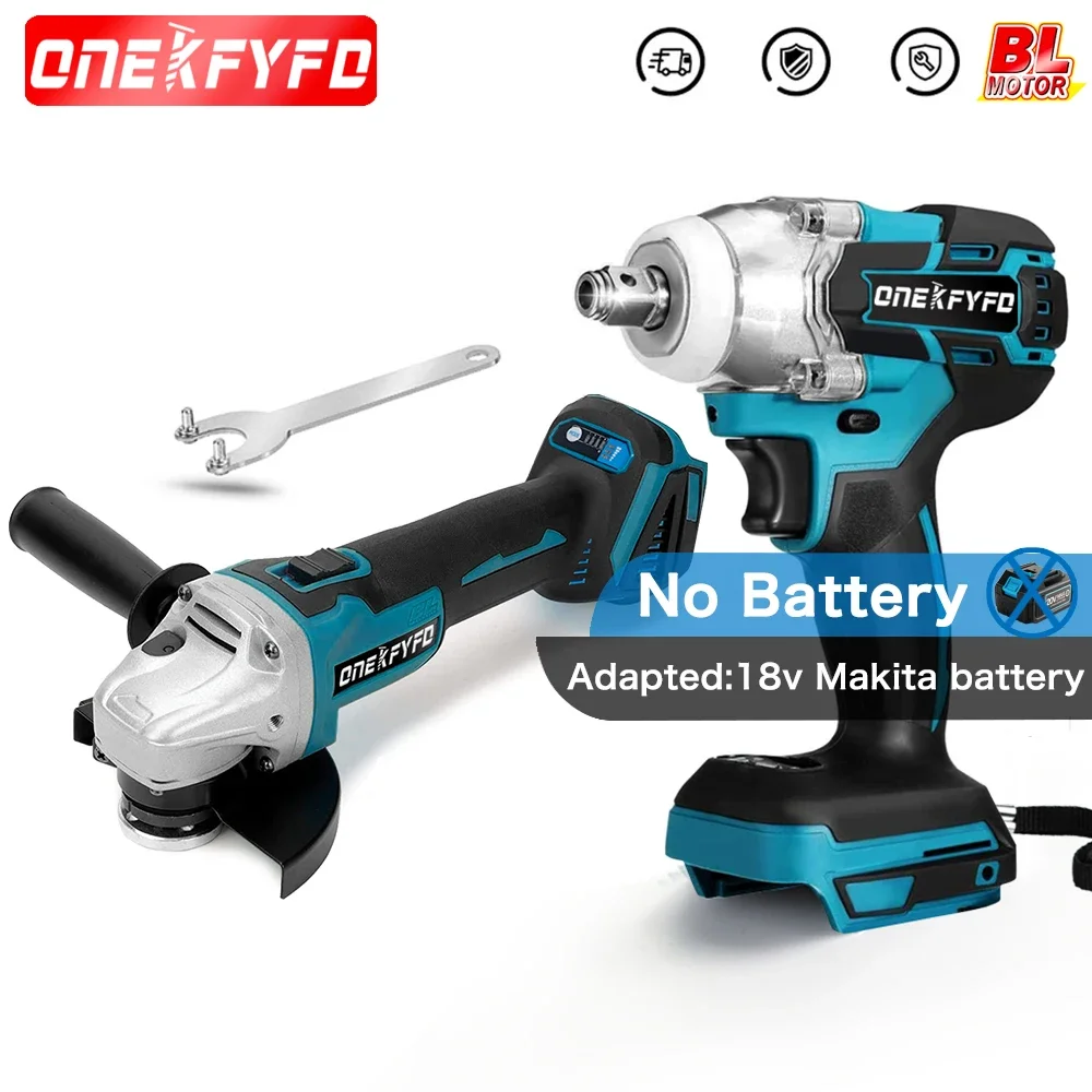 Cordless Impact Angle Grinder + 2 IN 1 Brushless Cordless Electric Impact Wrench 1/2 Inch DIY Power Tools Without Battery