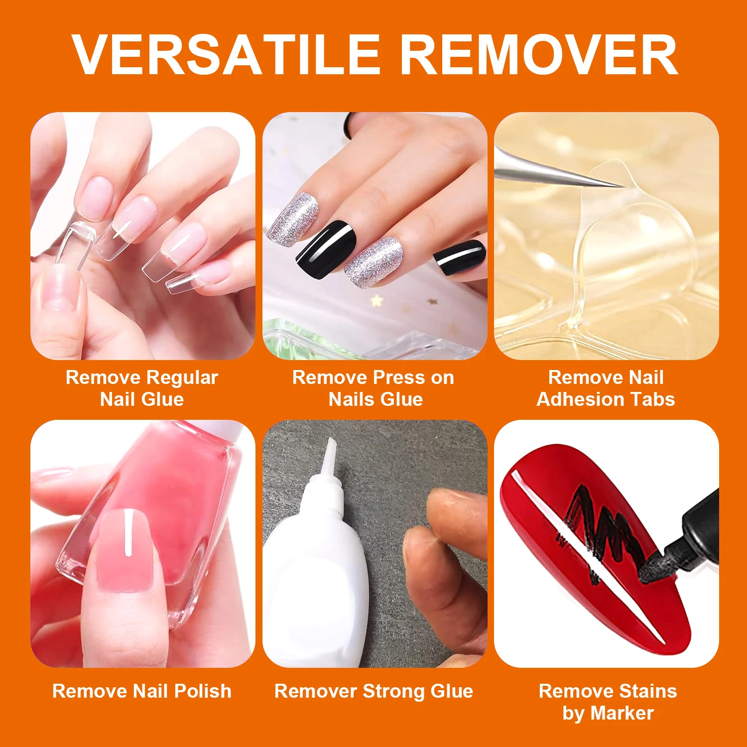 3 bottles Nail Glue Remover for Fake Nails Easily Removes Acrylic Nails, Press-On Nails & Rhinestones - Convenient Prying Cap