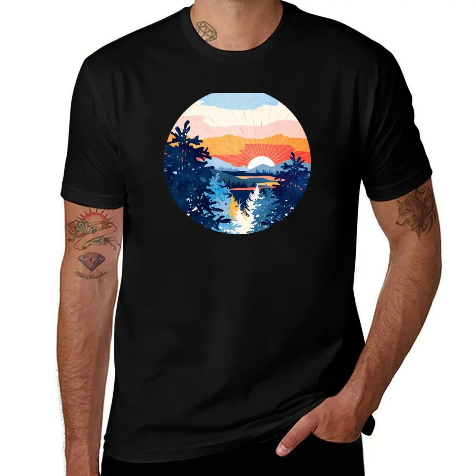 

Sunset Lake T-Shirt funny shirt cotton summer clothes vintage clothes fitted t shirts for men