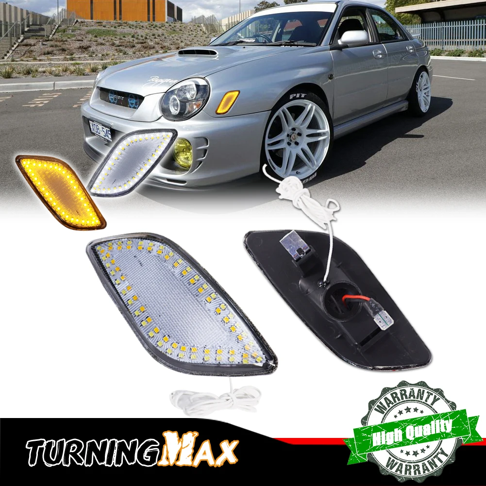 Switchback Amber LED Front Side Marker Turn Signal Light with White DRL Driving Lights For 2002-2003 Subaru Impreza RS TS WRX