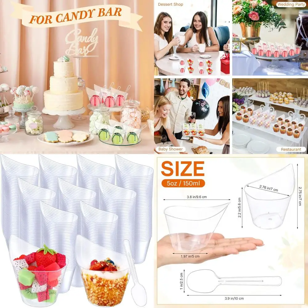 

250 Pack 5 oz Clear Plastic Dessert Cups with Tasting Spoons, Ideal for Appetizers, Yogurt Parfaits, Party Catering, and Food Di