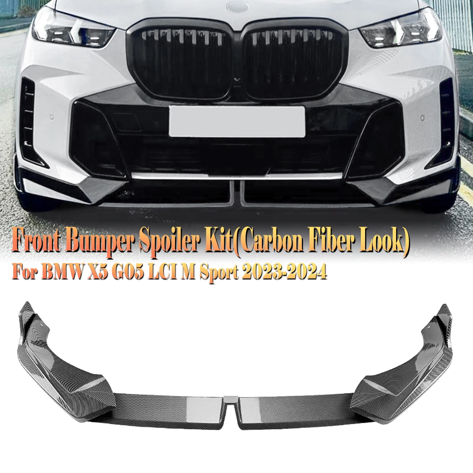 

Front Bumper Spoiler Lip For BMW X5 G05 LCI M Sport 2023-2024 Carbon Fiber Look/Gloss Black Lower Splitter Protector Blade Kit