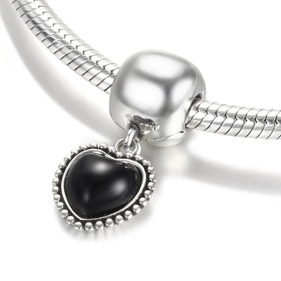 Black Enamel Heart Pendant Clip Charm Fit Women Bracelet & Bangle DIY Jewelry Authentic S925 Sterling Silver Bead Girl Gift 4