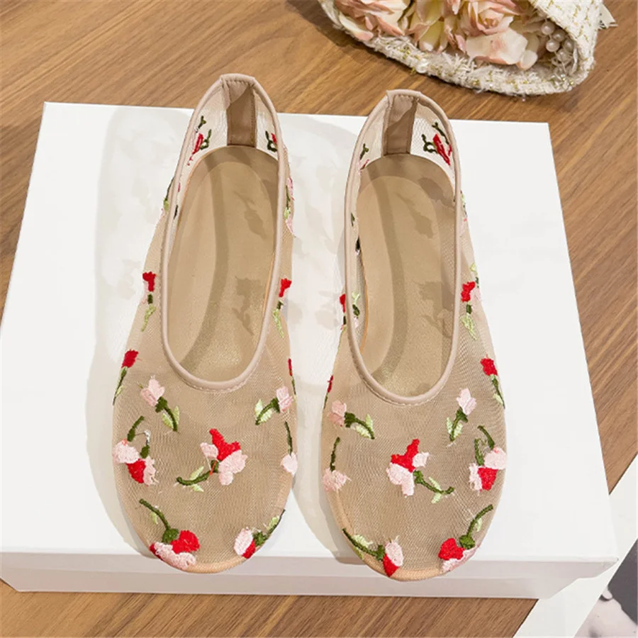 

Женские балетки с цветочной вышивкой, сетчатые, для танцев, повседневные лоферы, эспадрильи, слипоны, удобная обувь для женщин