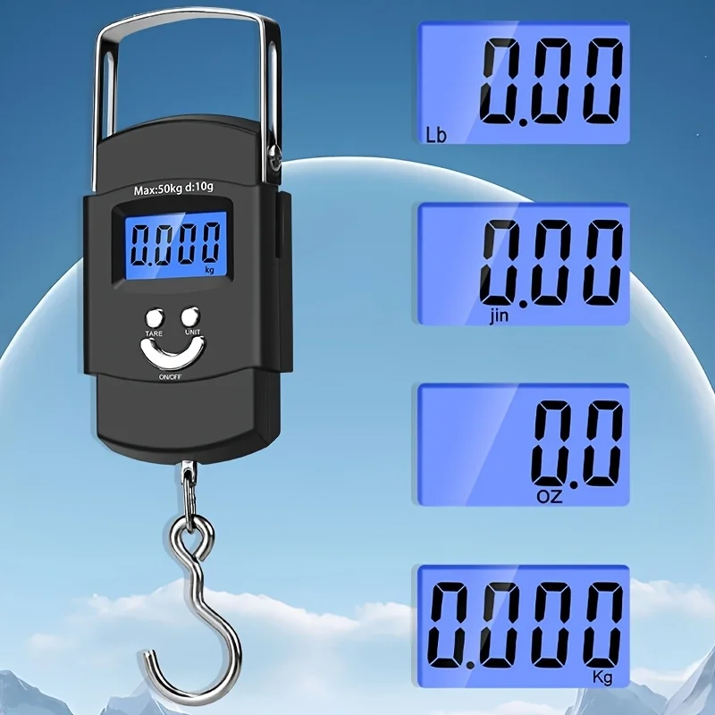 Balança de Pesca Portátil, Capacidade de 110 LB/50 KG, Display LCD Retroiluminado, Unidades (kg/g/lbs/t) Adequada para Pescadores, Caçadores, Uso ao Ar Livre