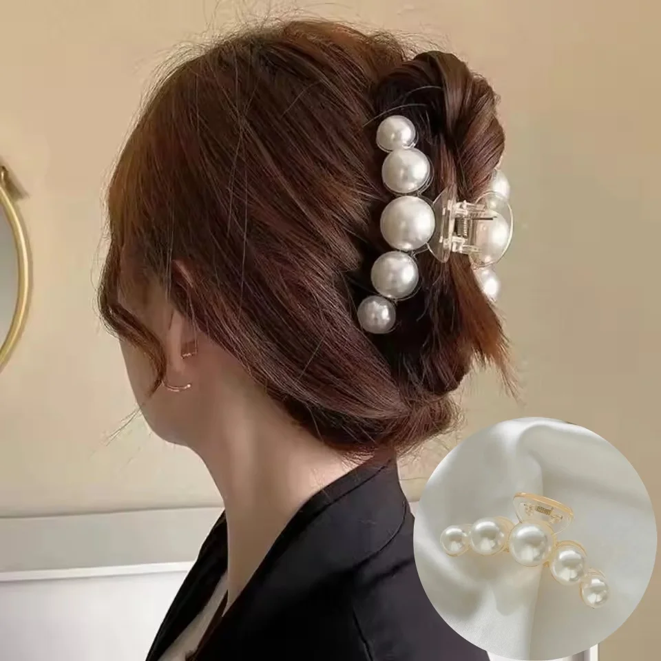 

Round Pearl HairClips For Women Girls Hair Claw Chic Barrettes White Claw Crab Hairpins Styling Fashion Hair Accessories