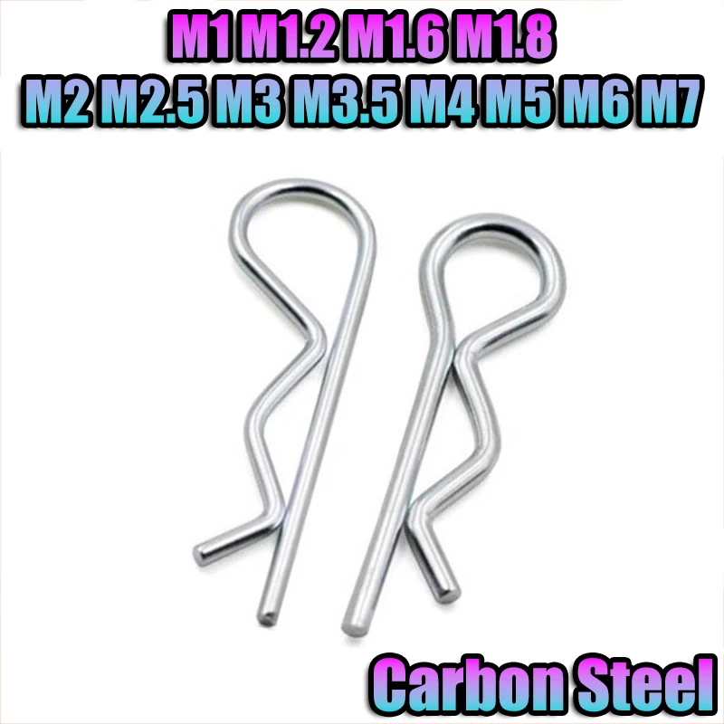 M1 M1.2 M1.6 M1.8 M2~M6 Carbon Steel R-Shaped Spring Split Pins R-shaped Pins Clamp Hair Tractor Pin for Car Pull Rod Traction