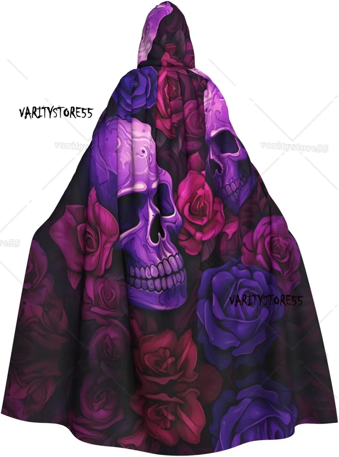 

Фиолетовые принты черепов и роз на Хэллоуин для взрослых, накидка с капюшоном, плащ на Хэллоуин, ролевая игра