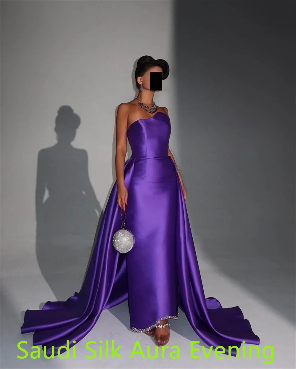 فستان أنيق مخصص من الساتان الأرجواني لحفلات العودة للوطن كلاسيكي بدون حمالات ذيل حورية البحر بسحاب خلفي مخصص رداء السهرة #6