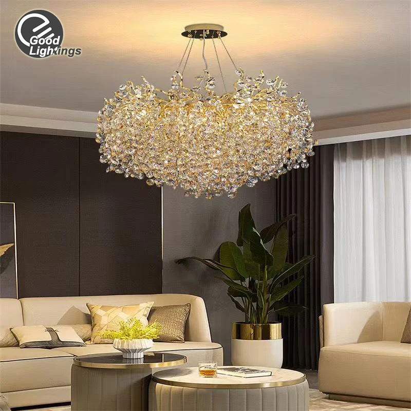 Luxury Living Room Crystal Chandelier Light Modern Round K9 Crystal Tree Branch Chandeliers For Bedroom Dining Room Home Decor