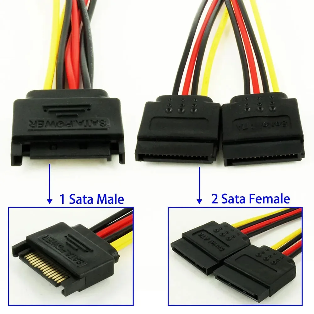 Coolcirc SATA Power Y Splitter Cable | 15Pin Male to 2 Female Extension | 20cm High Quality for Dual HDD/SSD Power Supply image 3