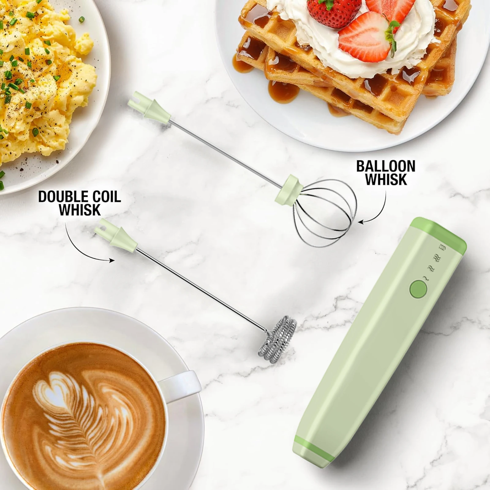 Powerful Milk Frother for Coffee Fast Handheld Drink Mixer with Stainless Steel Whisk Rechargeable Hand Frother Stirrer Wand