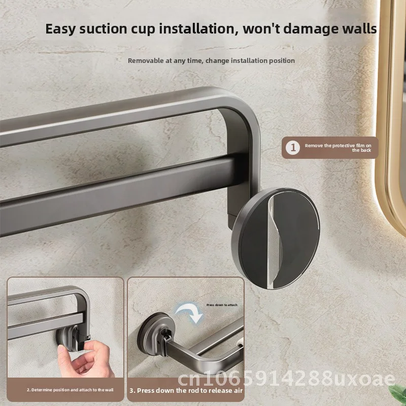 

Punch-Free Bathroom Towel Rack Suction Cup Powerful Wall Hanging Foldable Towel Rod Aluminum Alloy Double Or Single Layer