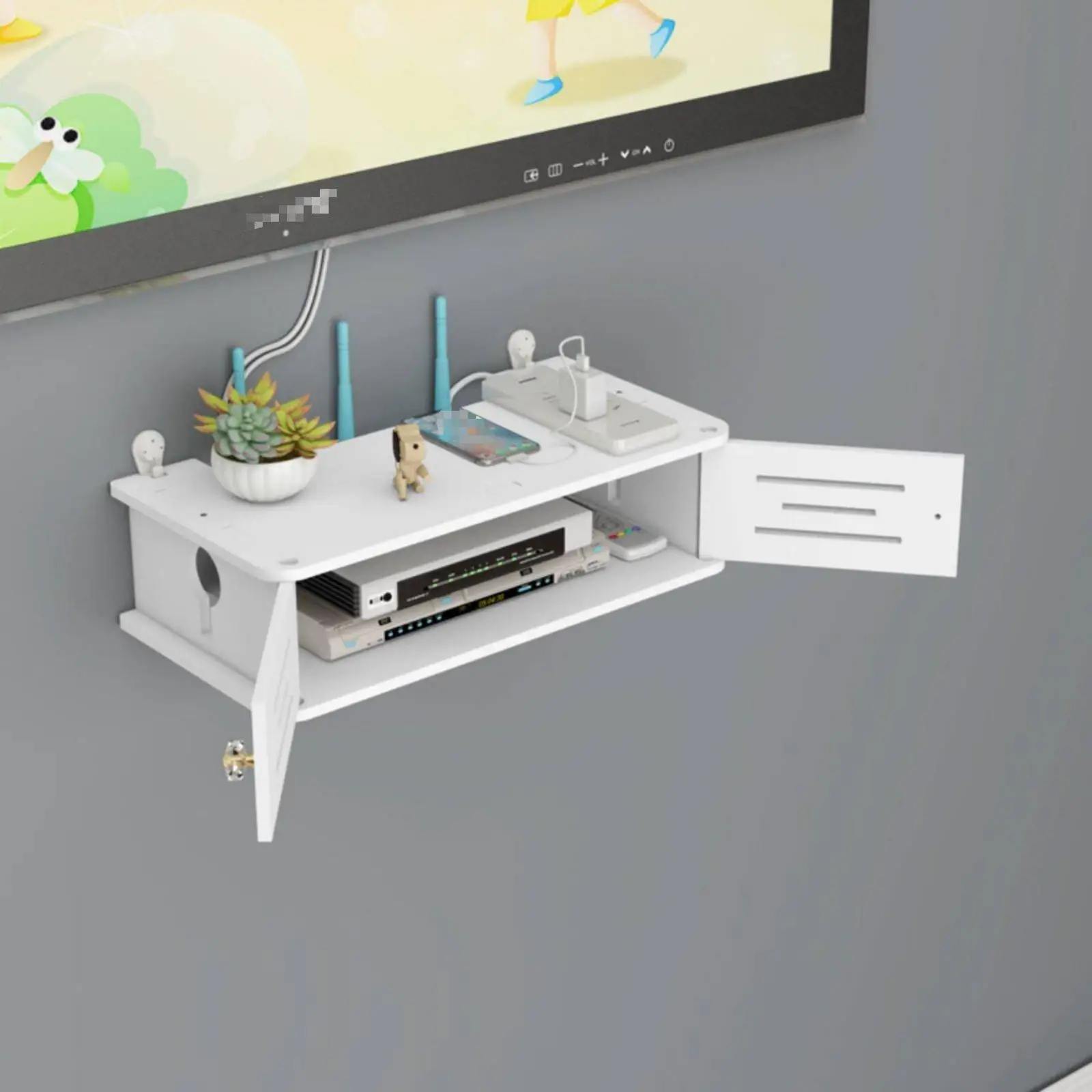 Hanging Wall Shelf for Router Electronics Foamed PVC Floating Storage Tray with Wire Holes for Living Room Setup