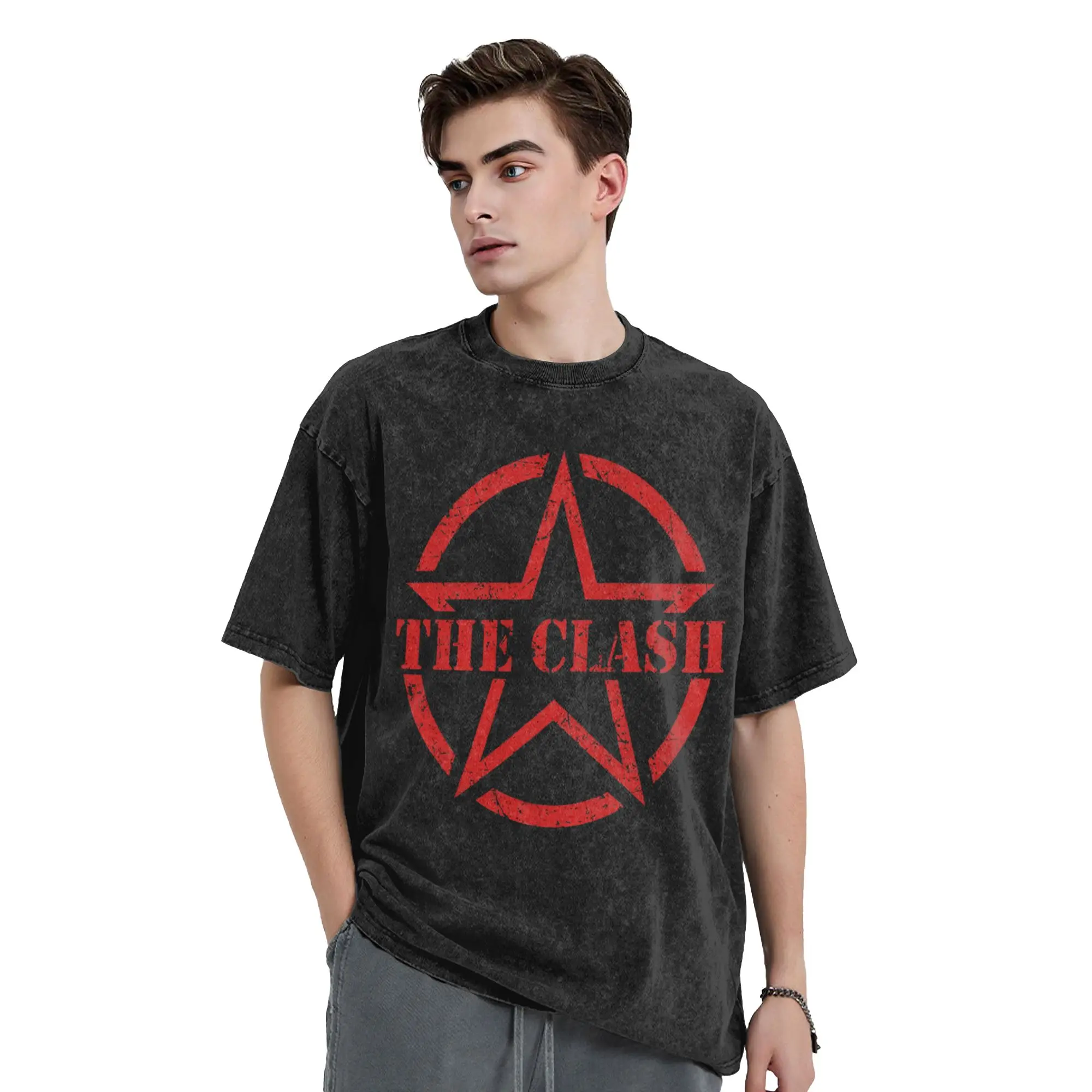 Washed T Shirts The Clash Hip Hop Vintage T-Shirts Oversize  Streetwear Short Sleeve Graphic Tops Tee Shirt Men Women