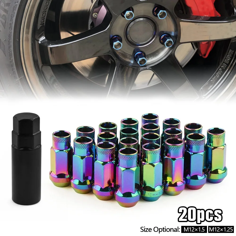 

20pcs Racing Wheel Lug Nuts Screw M12x1.5/1.25 Universal Aluminium Car Extended Wheel Lug Nuts Bolts With 1 Key Car Accessories