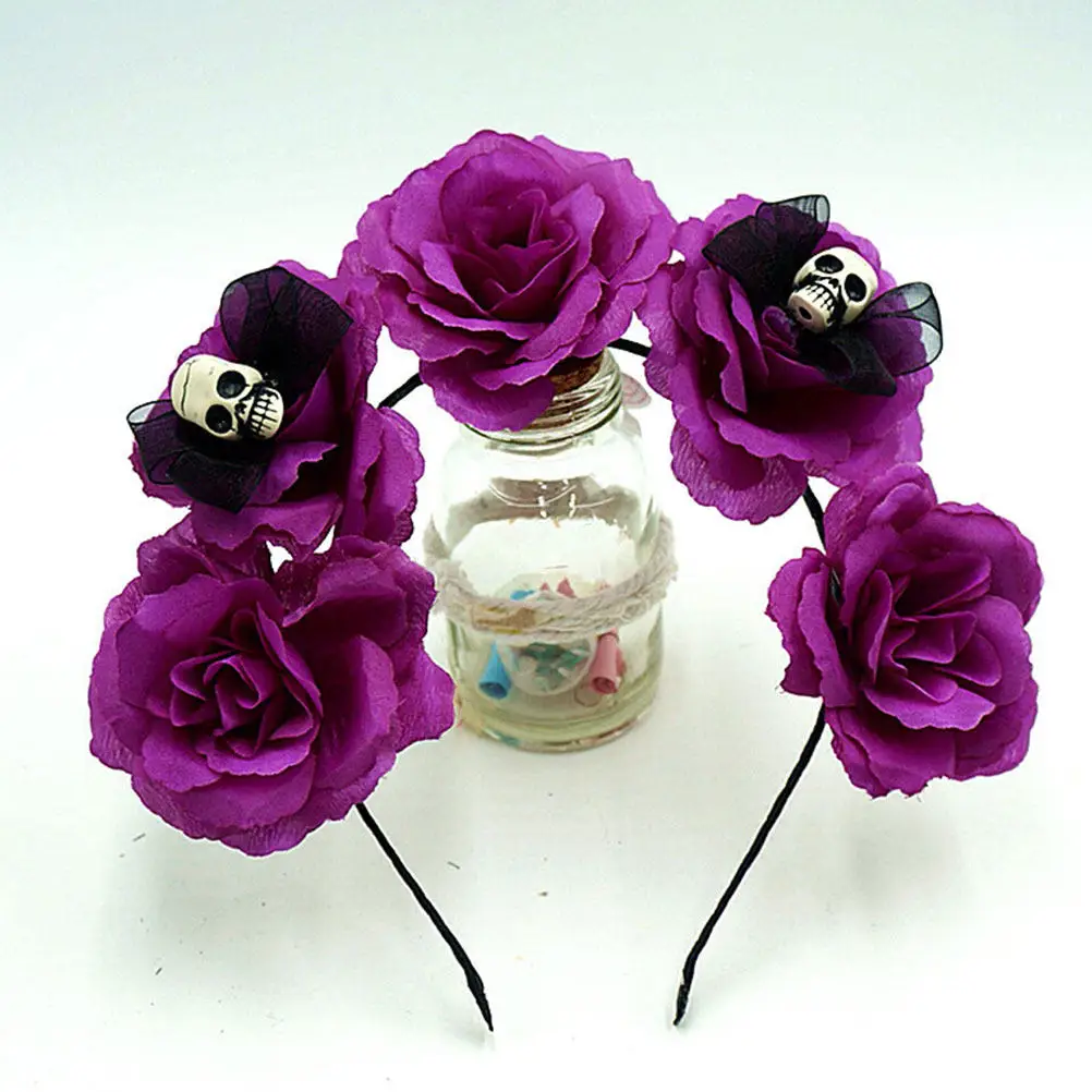 

6Pcs Halloween Skull and Flower Headband Set Chic Headdress for Kids Girls Costume Party Beach Carnival Christmas Easter New