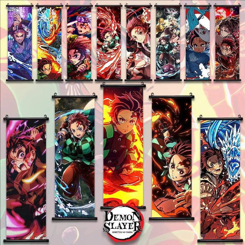 Demon Slayer Kamado Tanjirou Scroll Canvas Wall Hanging Painting Home Decor Anime Poster Wall Art Room Decoration