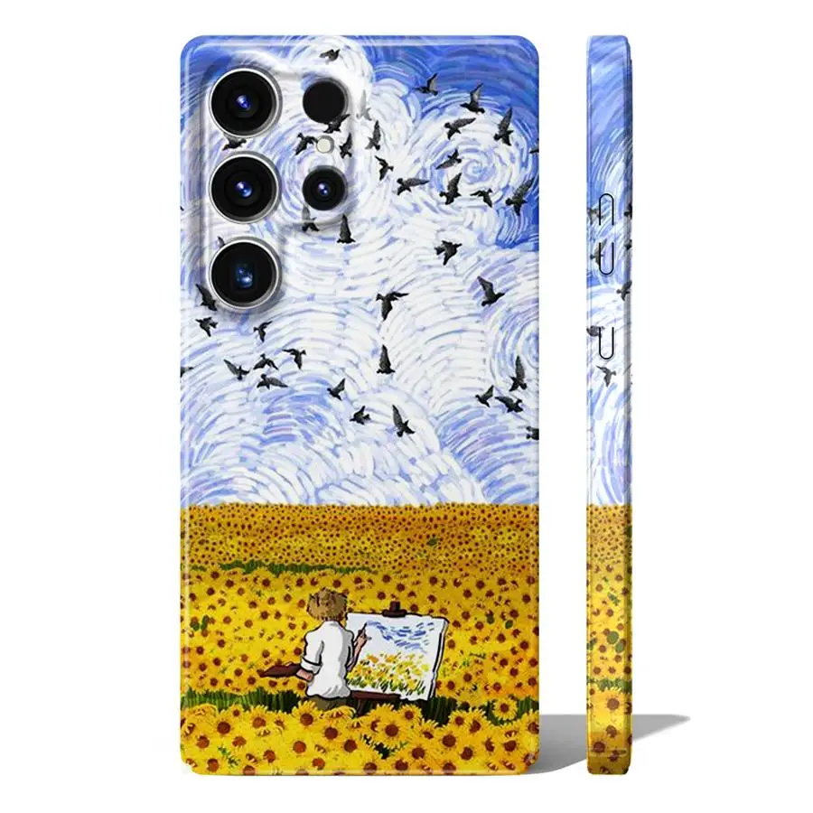 حافظة لهاتف سامسونج جالاكسي S23 FE S24 Plus S24 + S25 Ultra S20 S21 نوت 20 S22 S25 + غطاء هاتف صلب فان جوخ عباد الشمس