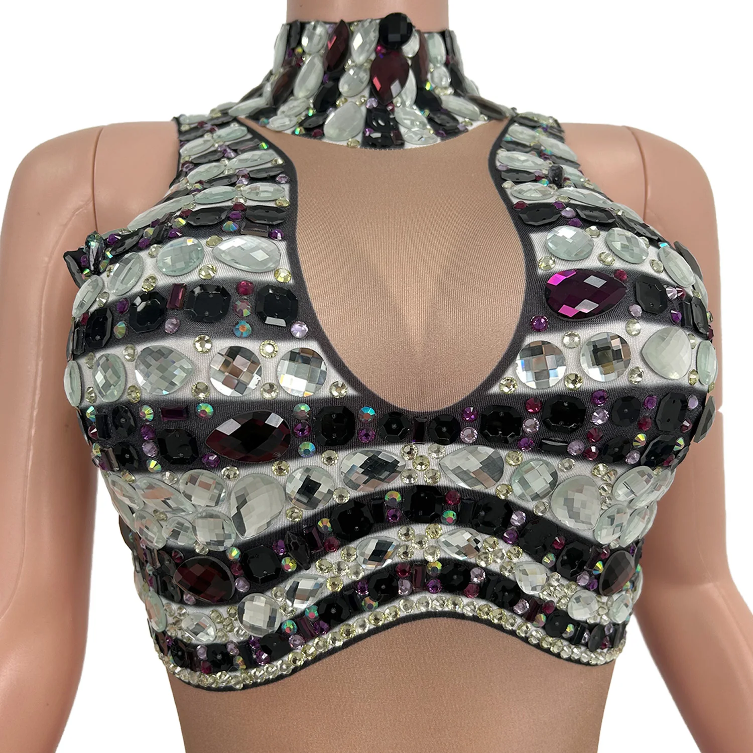 Purple Tassel Spandex Tight Fitting Jumpsuit Night Party Stage Performance Wear Masquerade   Carnival gig Dancer Outfit Zizuanwa