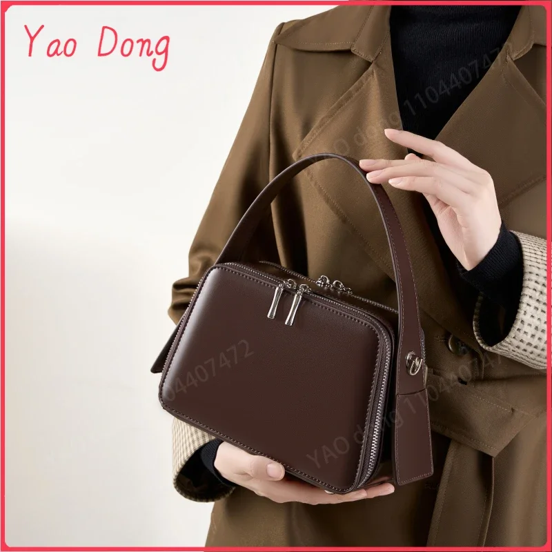 Yao dong burminsa vaca couro genuíno pequeno ombro crossbody sacos para as mulheres 2025 tendência designer caixa bolsas alça superior senhoras h