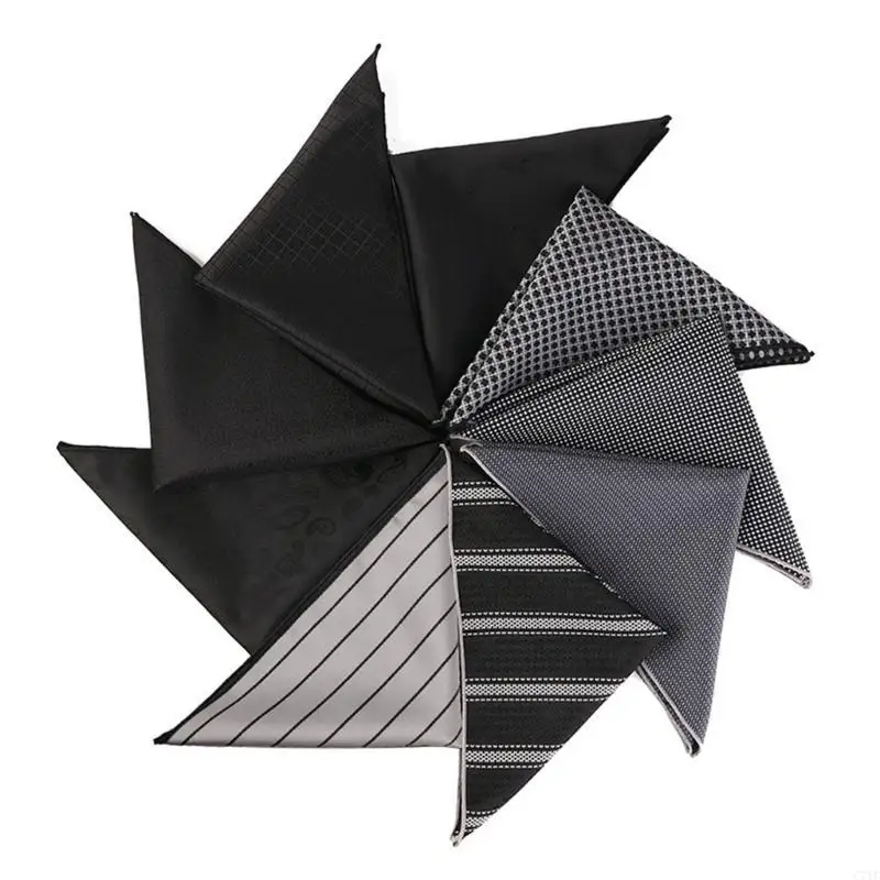 C71F Portable 25.5x25.5cm Dark Pattern Handkerchief for Male Gentleman Polyester Handkerchief Printed Groom Handkerchief