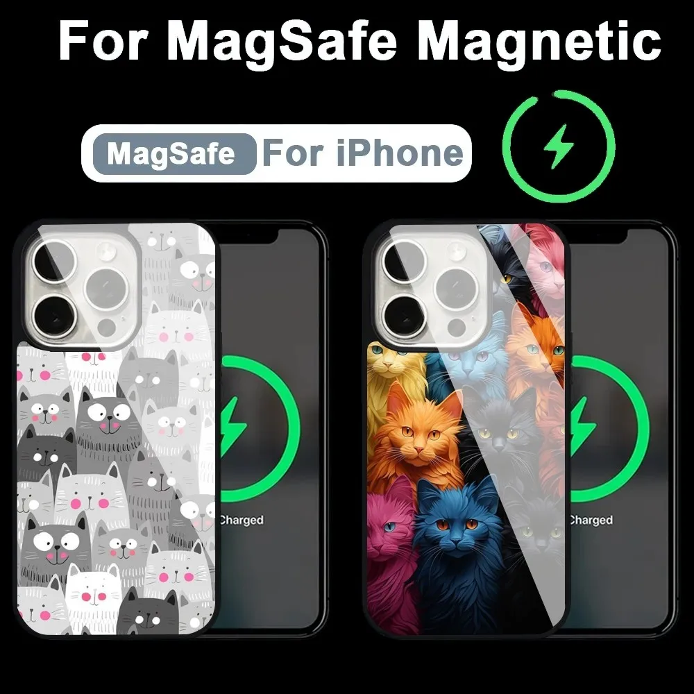 

Cute A Group Of Pet Cats Phone Case Alex Mirror For Magsafe Wireless Charging Caver For IPhone 13 14 15 Pro Max 11 12 Mini