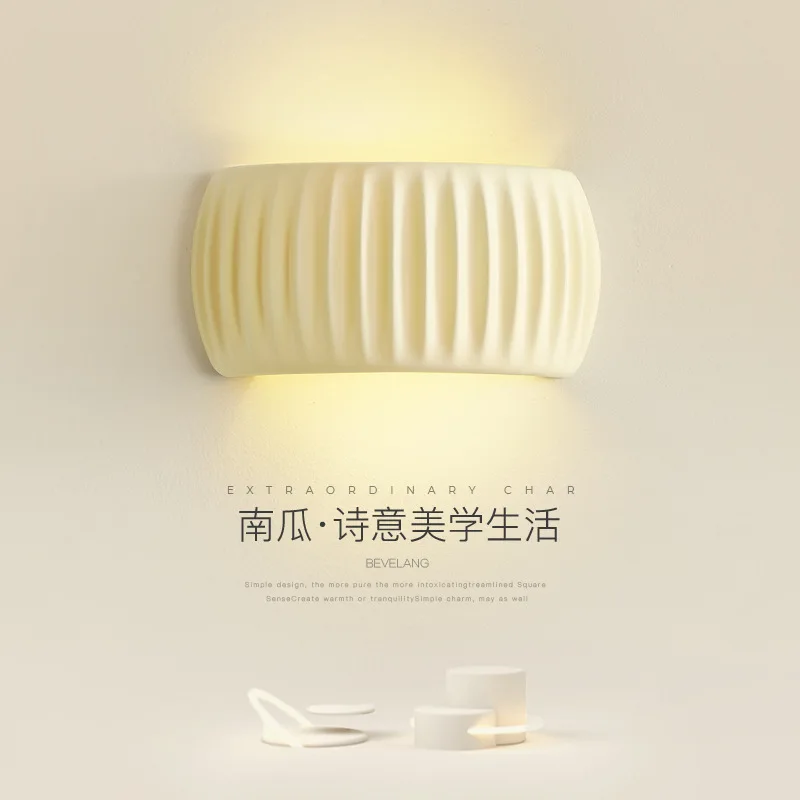 

French Creative Cream Resin Wall Sconce Lamp With Macaroon Colorful Pumpkin Shade Body For Living Room Home Decor G9 Led Bulb