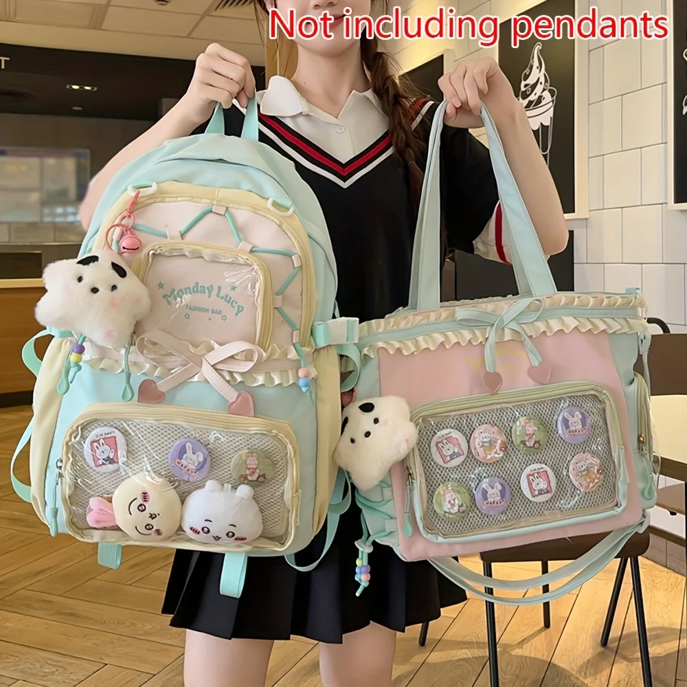 Women's Bag Set Two-Piece Pain Bag (Likely a Typo and Should Be Backpack) Back to School Season Backpack Lace Lightweight Cute Backpack