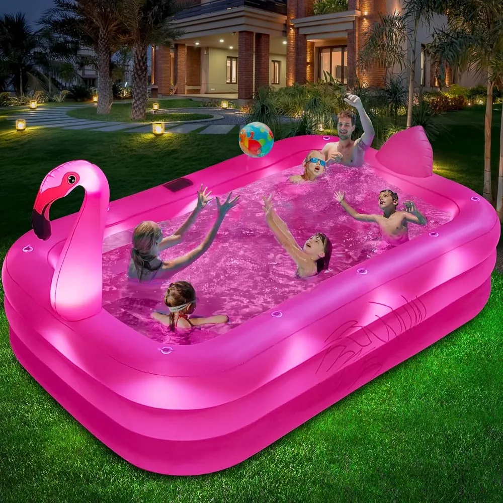 

Inflatable Pool with Lights, 2024 Solar Flamingo Swimming Pool for Kids,Adults Inflatable Blow up Pool, Large Kiddie Pool, Durab