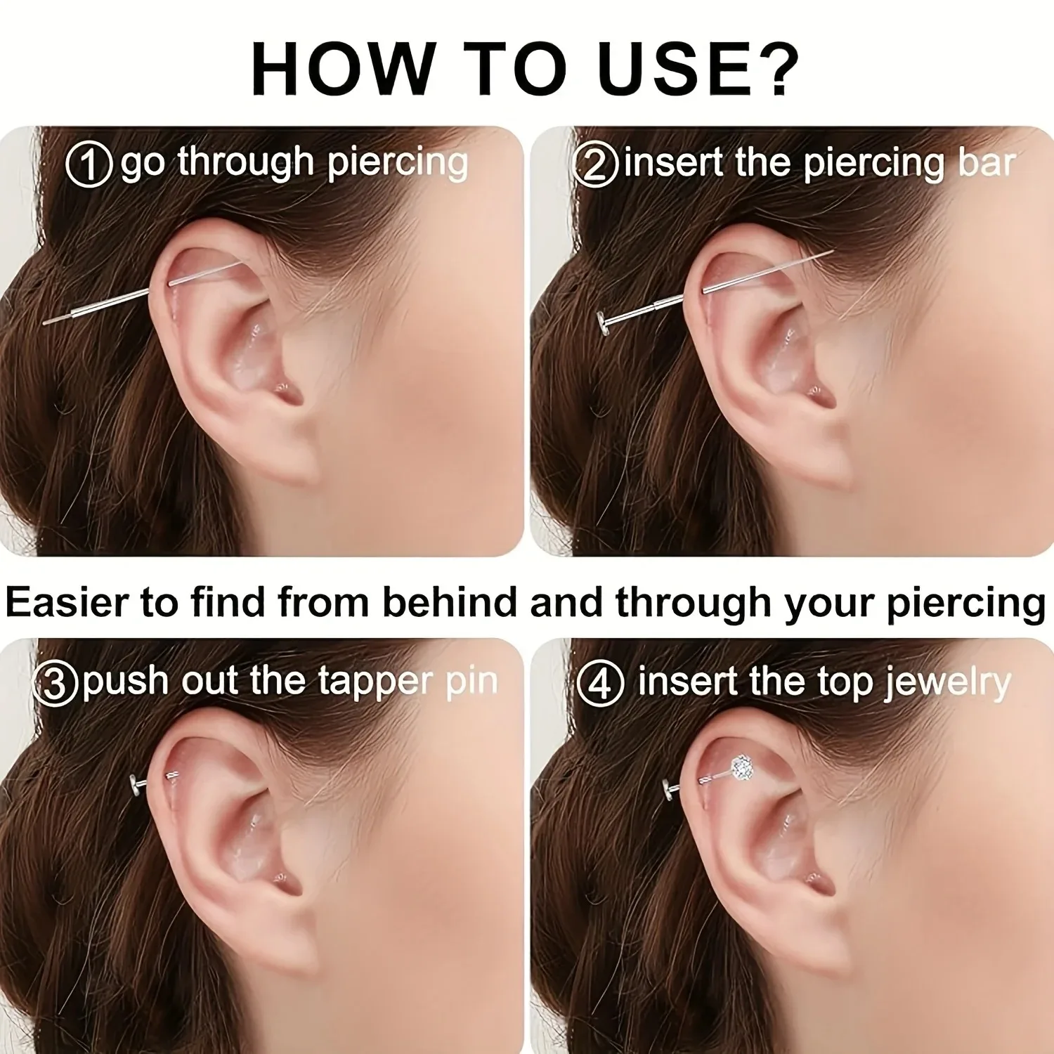 5/6/8 قطعة التيتانيوم الإدراج دبوس تفتق للمجوهرات الخيوط ثقب الأنف تفتق دفع في أقراط أداة ثقب الجسم #6