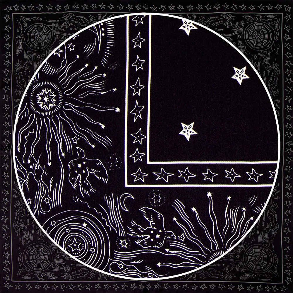 53cm 100% Pure Silk Scarf Women Tarot Sun Moon Celestial Star Astrology Print Black White Bandana Head Square Neckerchief Wrap view 4