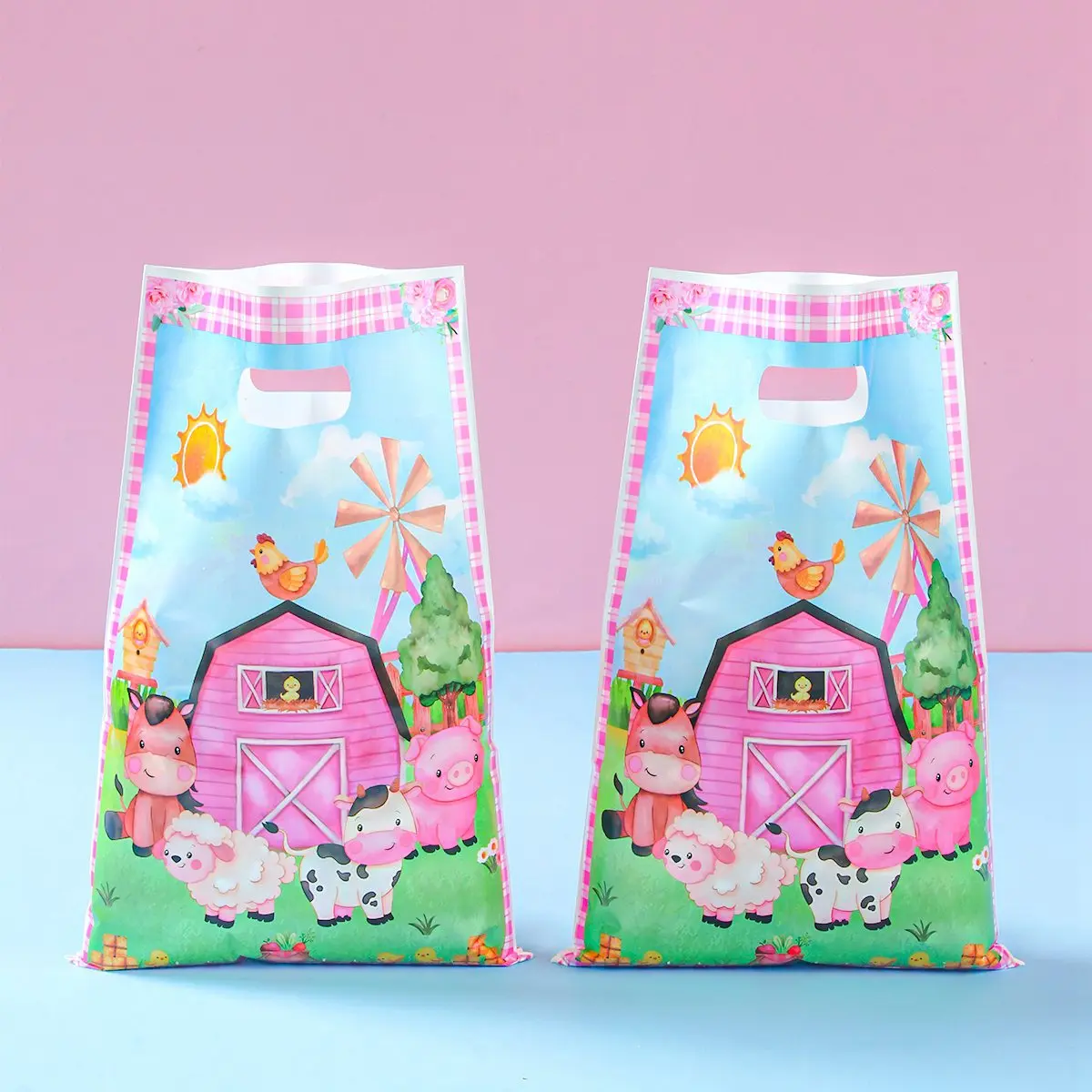 10pcs Handbag Candy Bags Pink Farm Birthday Party Decoration Kids Gift Bag 1st Birthday Girl Baby Shower Party Supplies