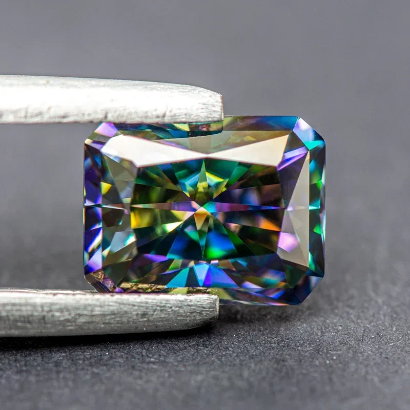 Moissanite Rainbow Green Color Radiant Shape Charms Beads VVS1 for DIY Jewelry Making Bracelet Materials with GRA Certificate