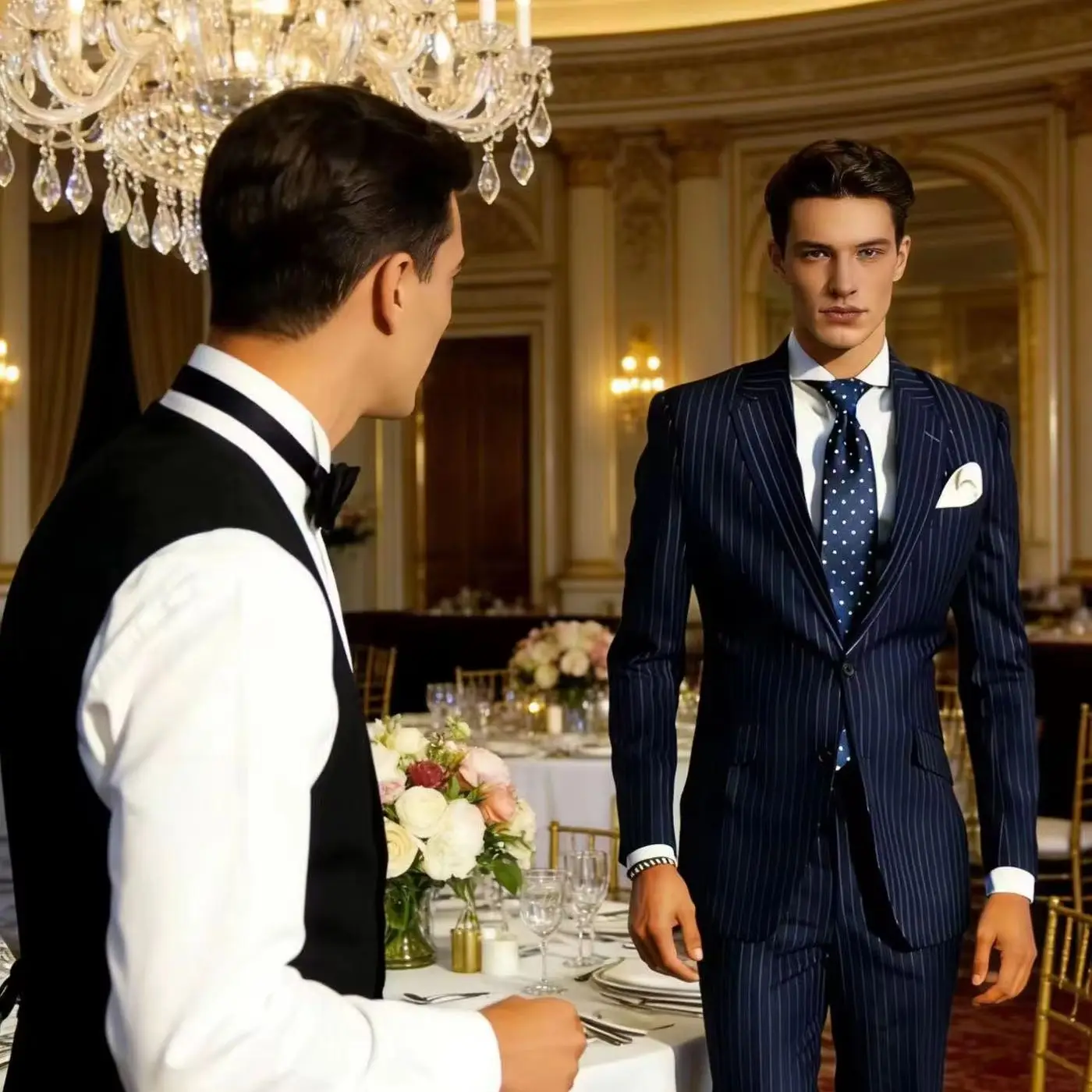 2-Piece Slim Fit Blazer Pant Set Formal Business Wedding Jacket Trousers For Spring Men Pinstripe Suit Tuxedo