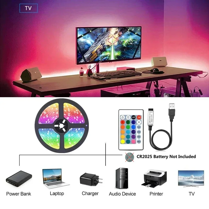 LED Strip Lights WIFI Bluetooth Control RGB 5050 USB Led Lights Flexible Ribbon Luces Led 1M-30M 5V TV BackLight Room Decoration