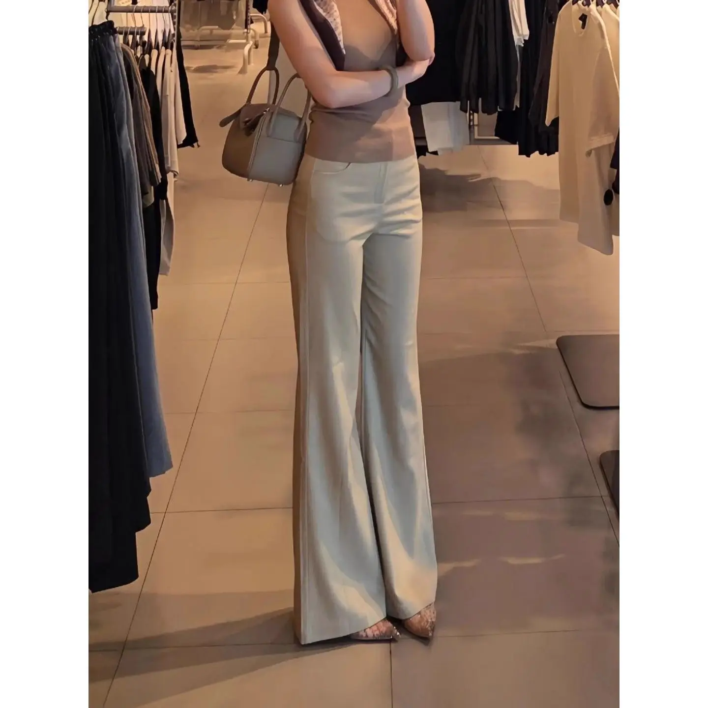 Khaki Women's 2026 Autumn and Winter New High-waisted Straight-leg Pants Drape Loose and Thin Casual Pants