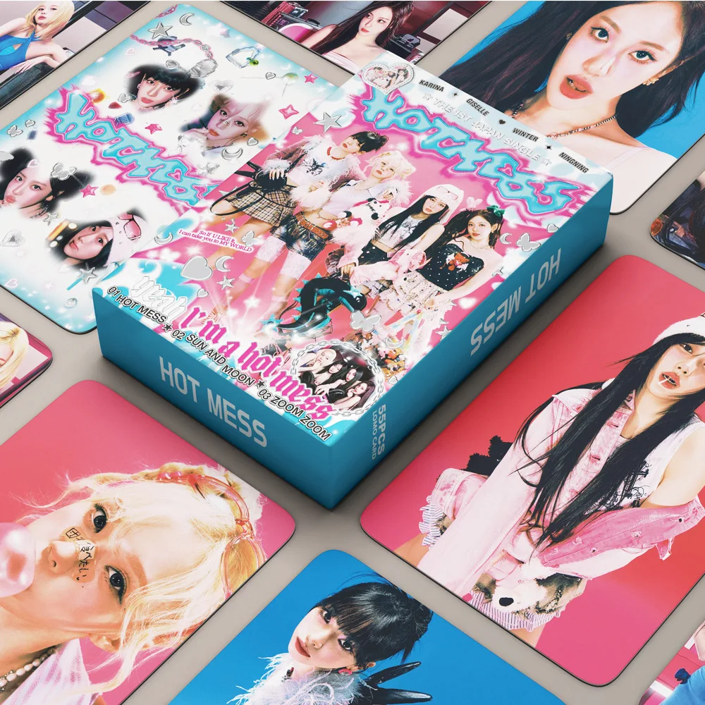 KPop The 1st Japan Single Hot Mess Boxed Card 55pcs/Set Winter Karina Double Sides Printing Photocard Giselle Fans Collection