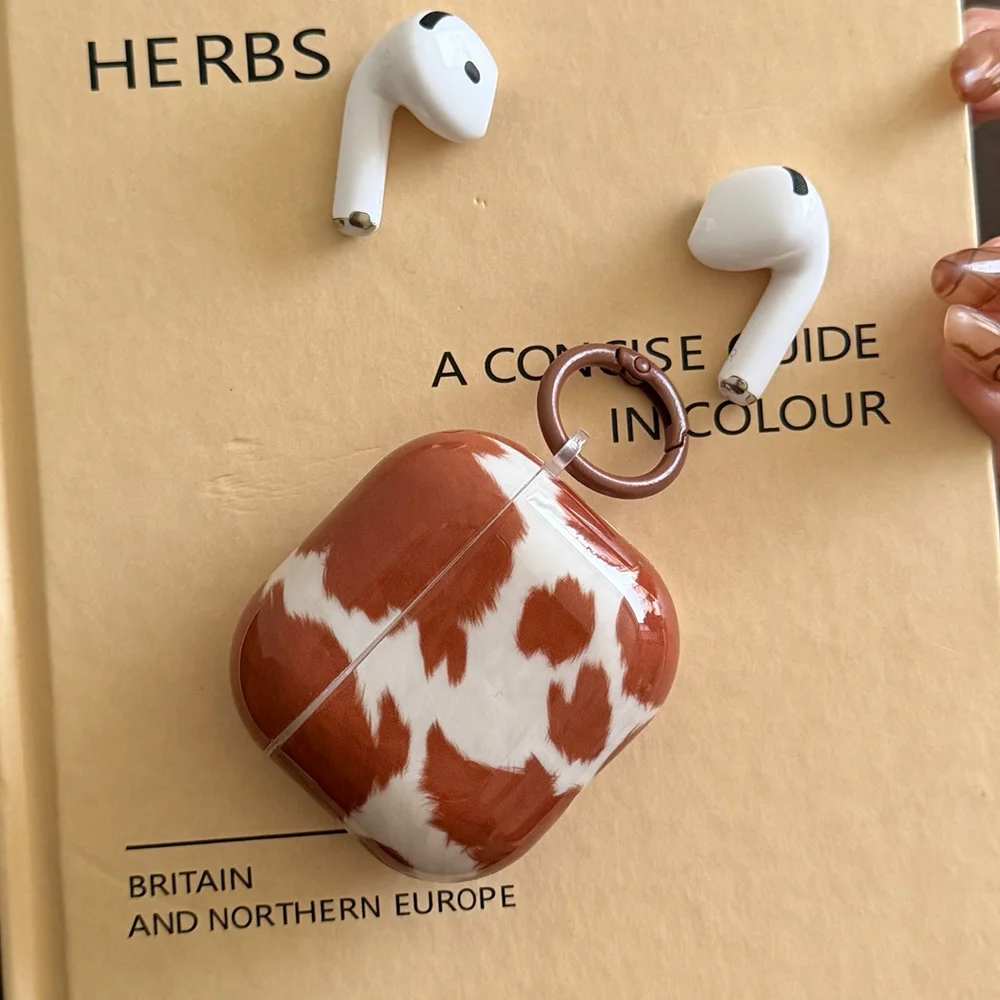 귀여운 갈색 소 텍스처 글로스 애플 에어팟 4 보호 케이스 에어팟 프로3 프로2 3세대 1 또는 2 소프트 이어폰 커버