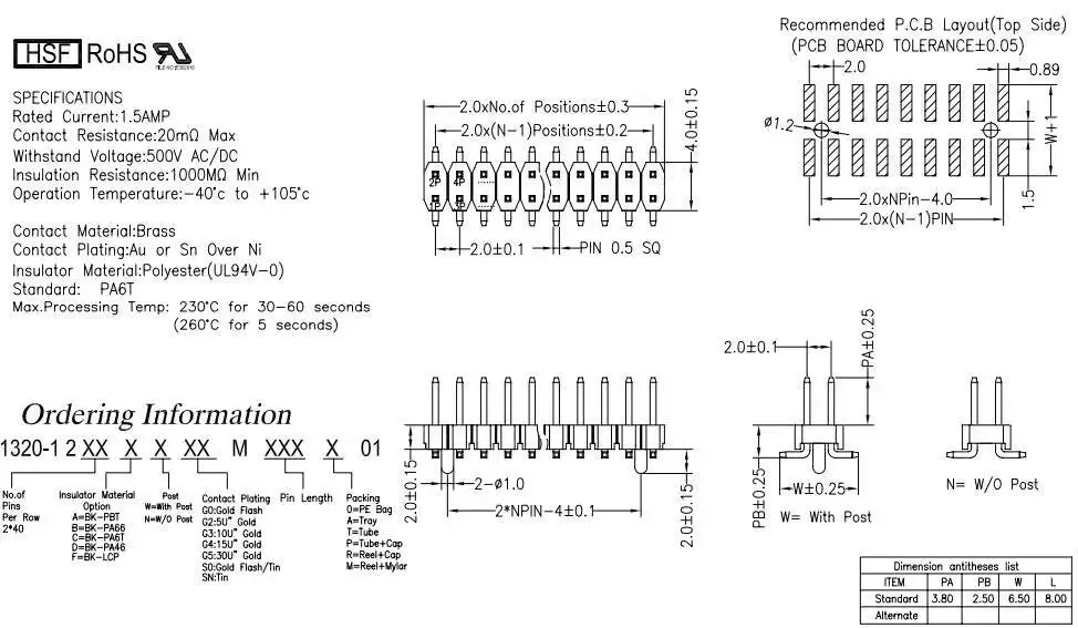 1 Stück SMD Einreihiger Doppel-Buchsenstecker 1*40P 2×40P Versetzter Rastermaß 2,0 mm Vertikaler Typ – Detail 8