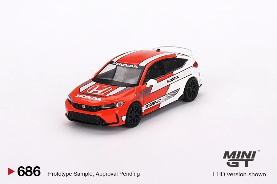 MINIGT 1/64 Honda Civic Type R 2023 Pace Voiture Rouge MGT00686-CH Voiture En Alliage Jouets Véhicule À Moteur Moulé Sous Pression En Métal Modèle pour Enfants