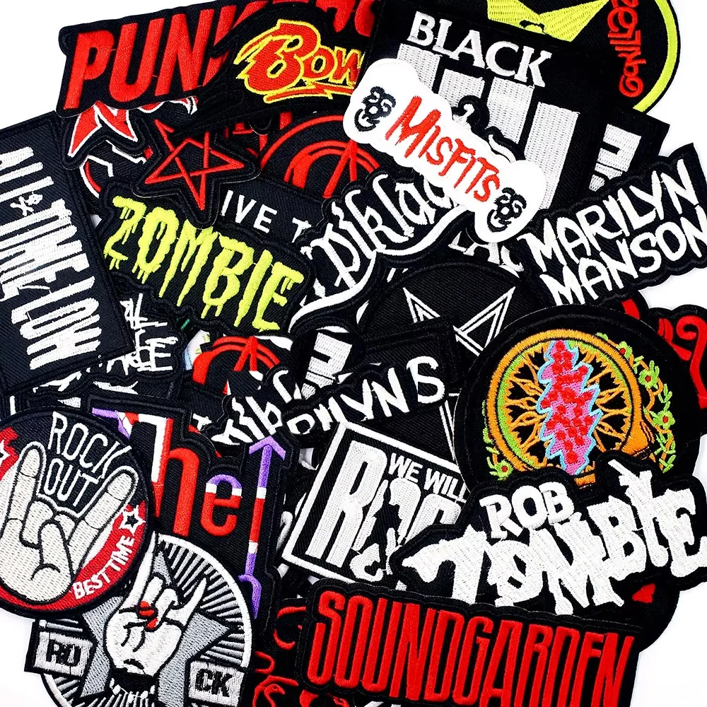 Tecido bordado Band Patch, Rock PUNK Patches, Acessórios de vestuário, Emblemas bordados, 50pcs por lote