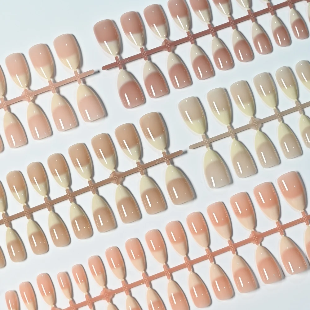 150Pcs Glossy Jelly Finish Fake Nails With File Almond Soft Nude Pink Gradient Press On Nails Waterproof False Nail For Everyday