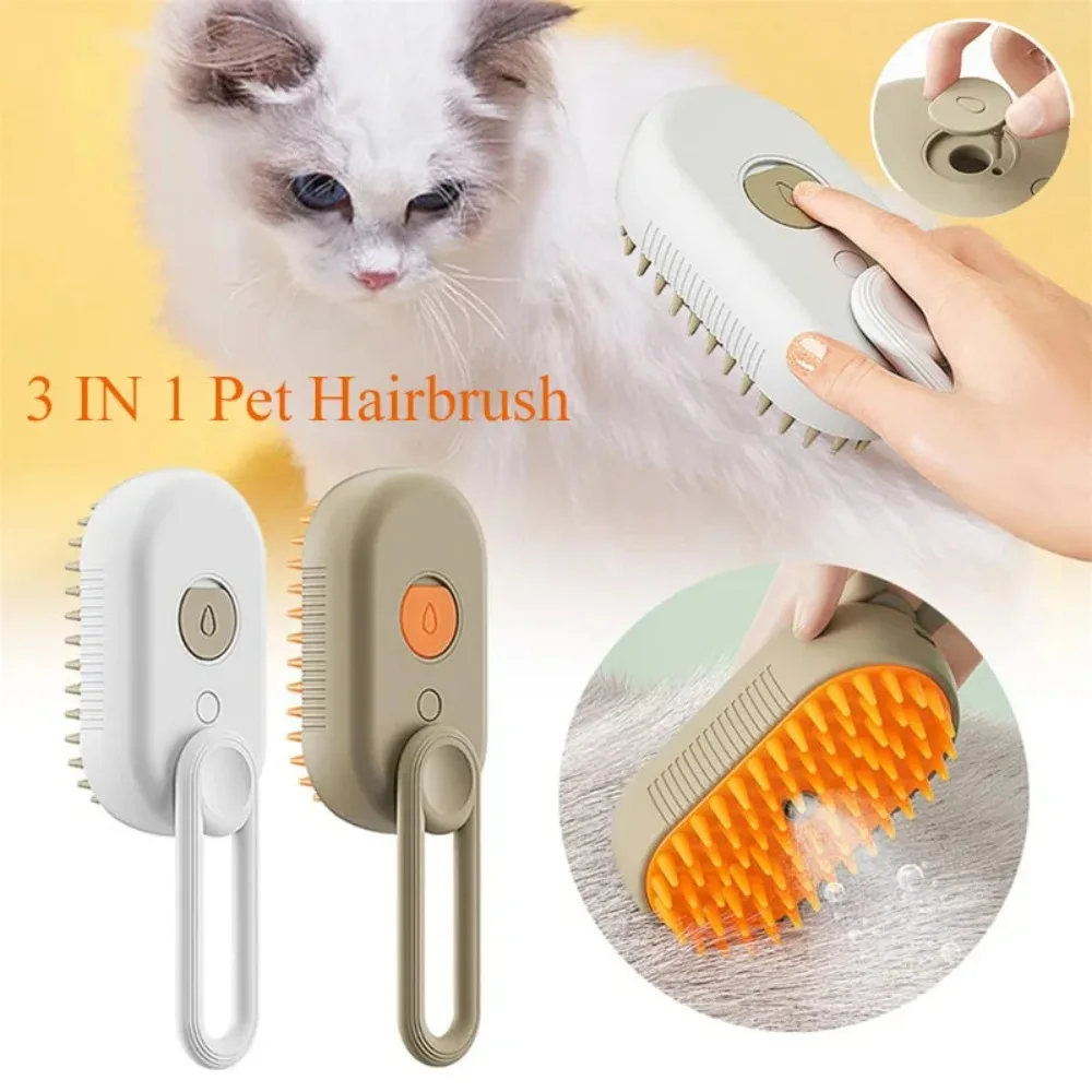 Cepillo de vapor eléctrico 3 en 1 para mascotas, pulverizador de limpieza para gatos y perros, peine de aseo con mango retráctil, depilación de mascotas