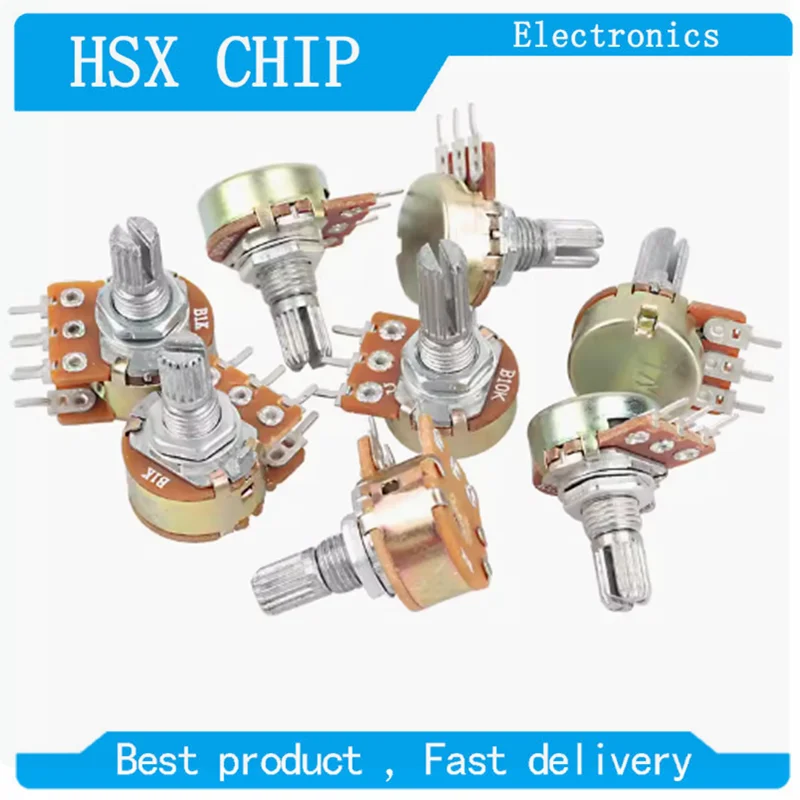 

5pcs WH148 15mm B1K B2K B5K B10K B20K B50K B100K B500K 6Pin Shaft Amplifier Dual Stereo Potentiometer 1K 2K 5K 10K 50K 100K 500K