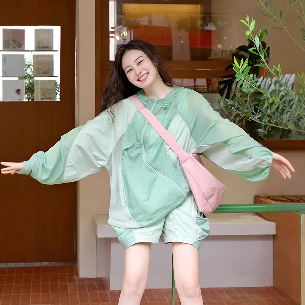 2026 Summer Popular Two Piece Tracksuit Sun Protection Coat With Shorts Breathable Stylish Outdoor Casual Sports Set For Daily